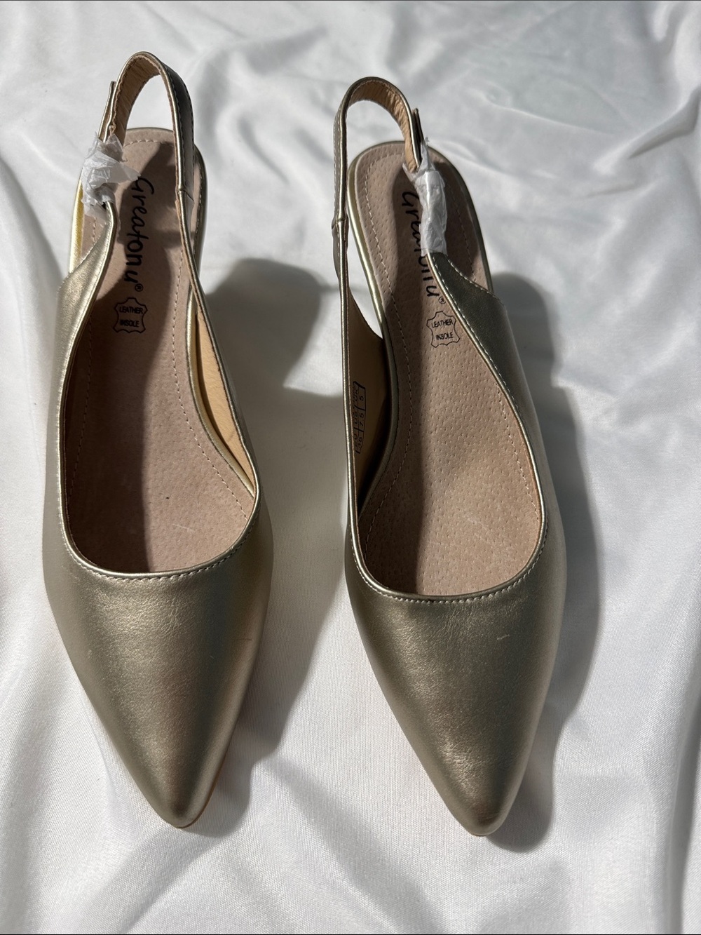 Greatonu Slingback Kitten Heels Women’s US 7.5 Gold Metallic Pointed Toe Pumps